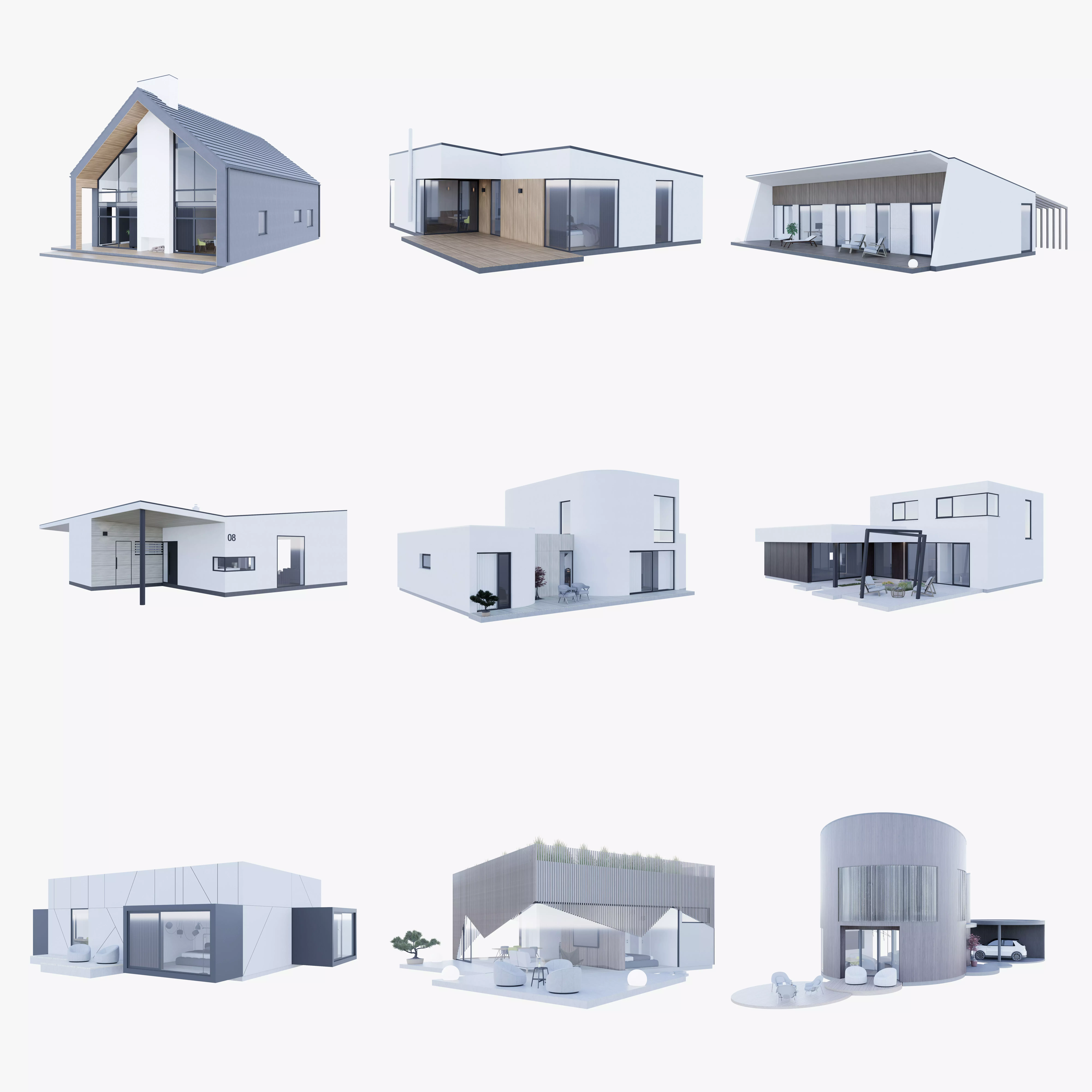House Pack of 10 - Part 2  Low-poly 3D model_0