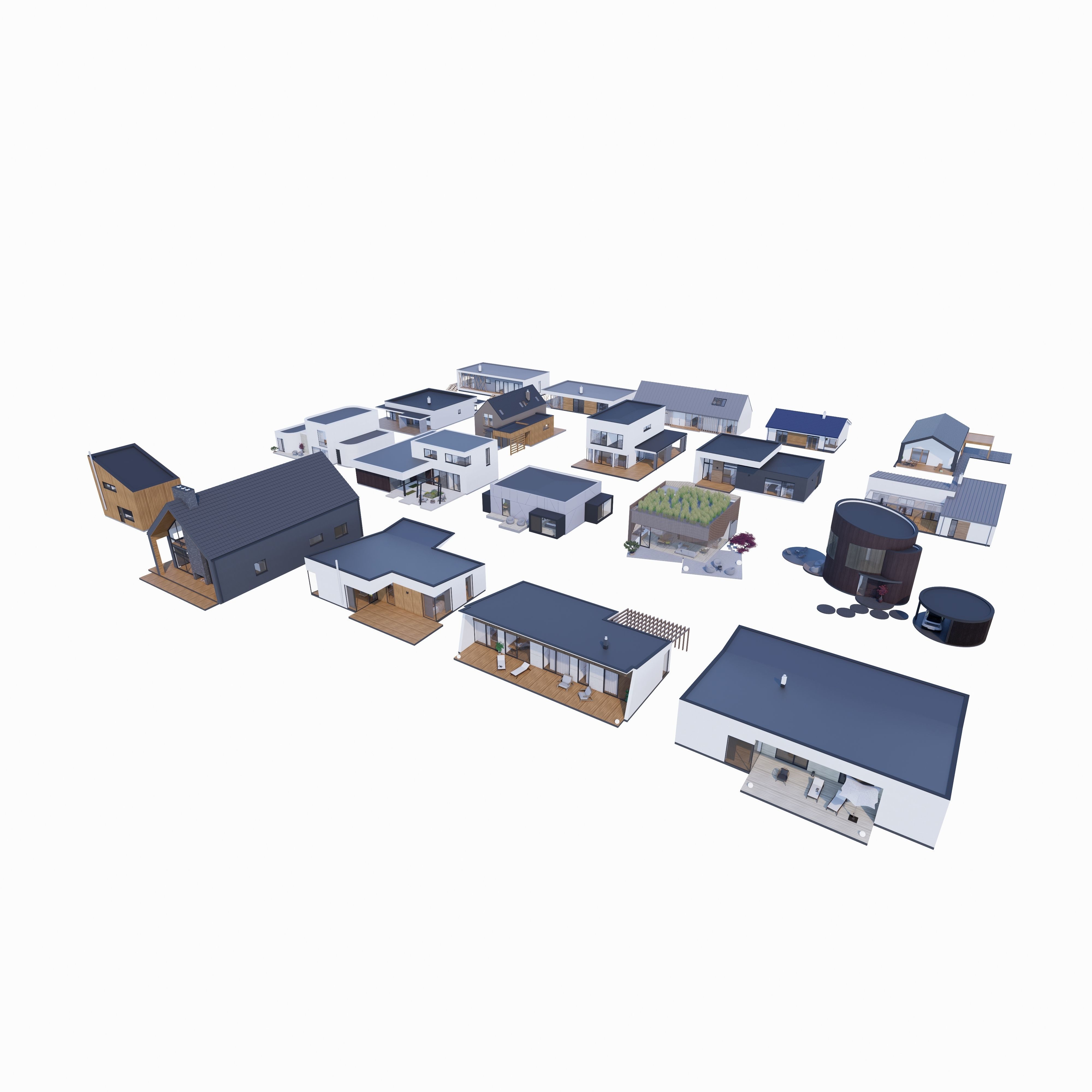 House Pack of 20 - created with Revit Family  Low-poly 3D model_1