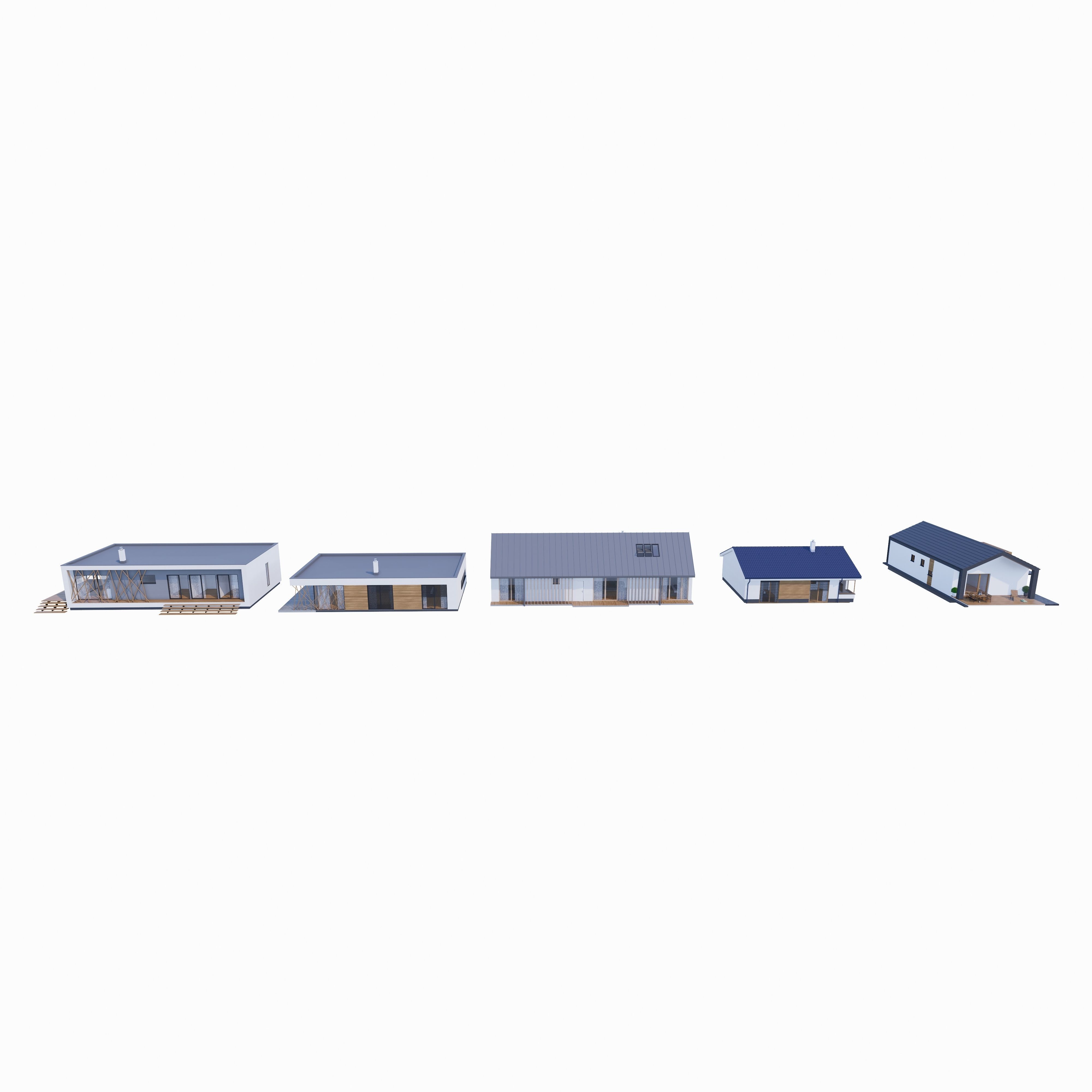 House Pack of 20 - created with Revit Family  Low-poly 3D model_7