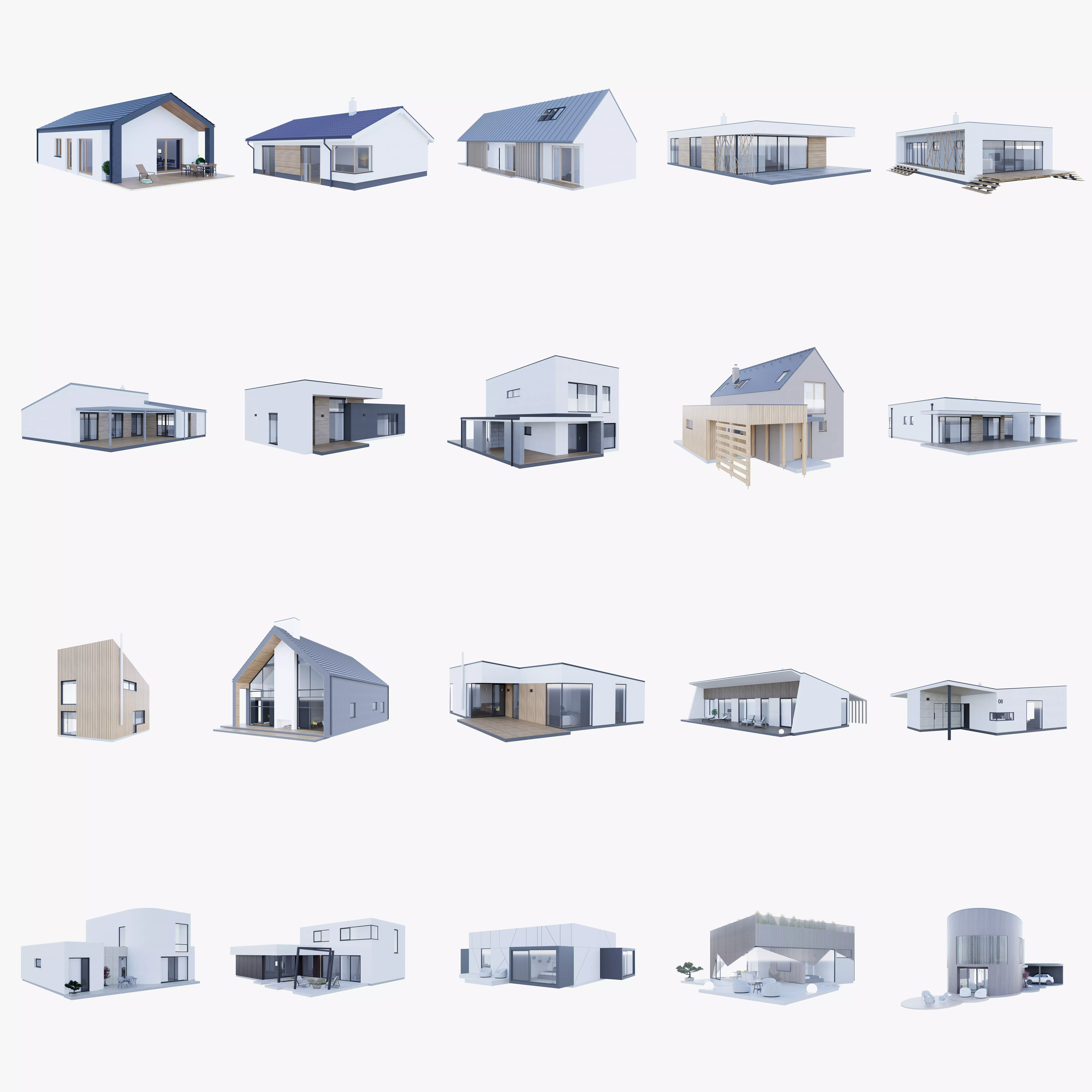 House Pack of 20 - created with Revit Family  Low-poly 3D model_0