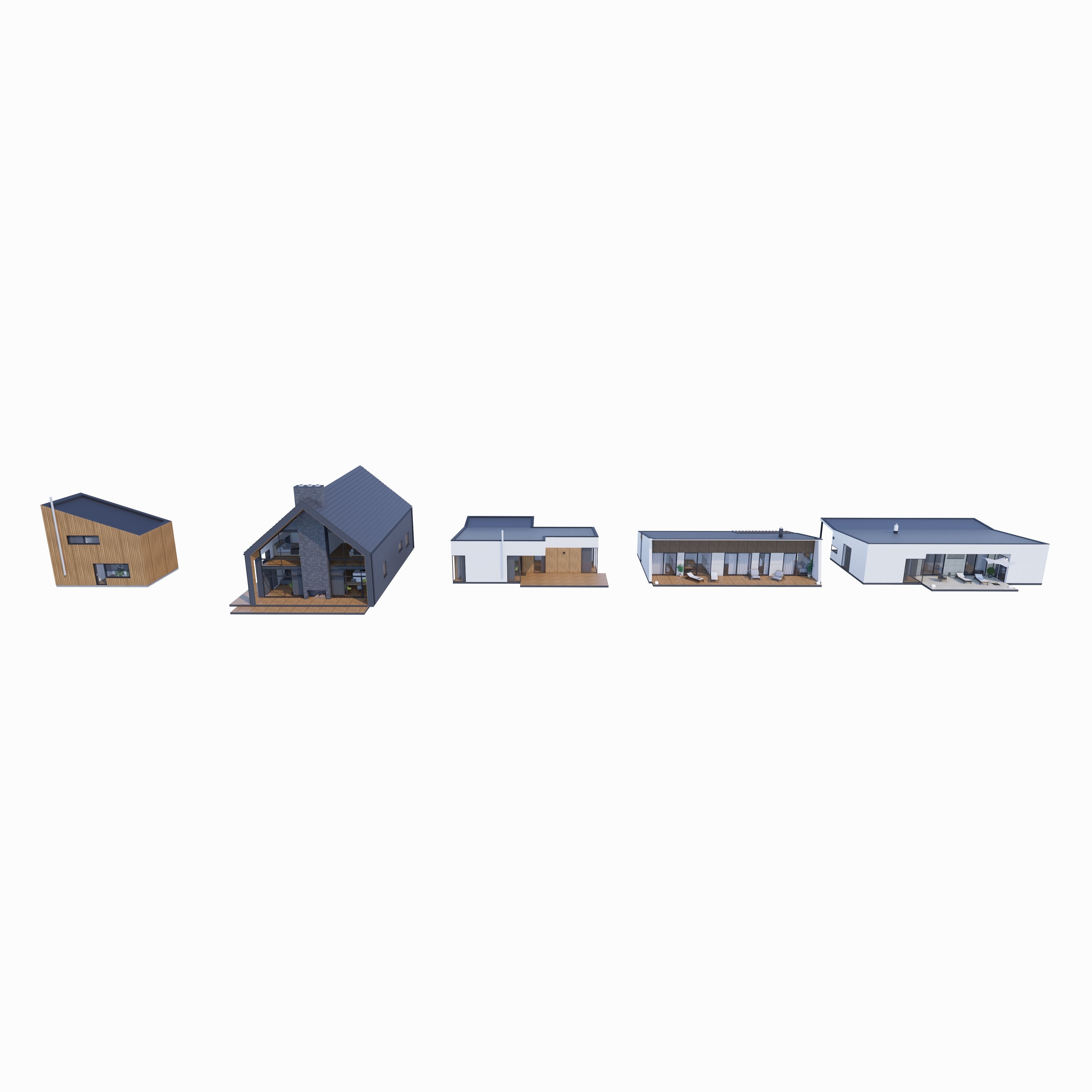 House Pack of 20 - created with Revit Family  Low-poly 3D model_4