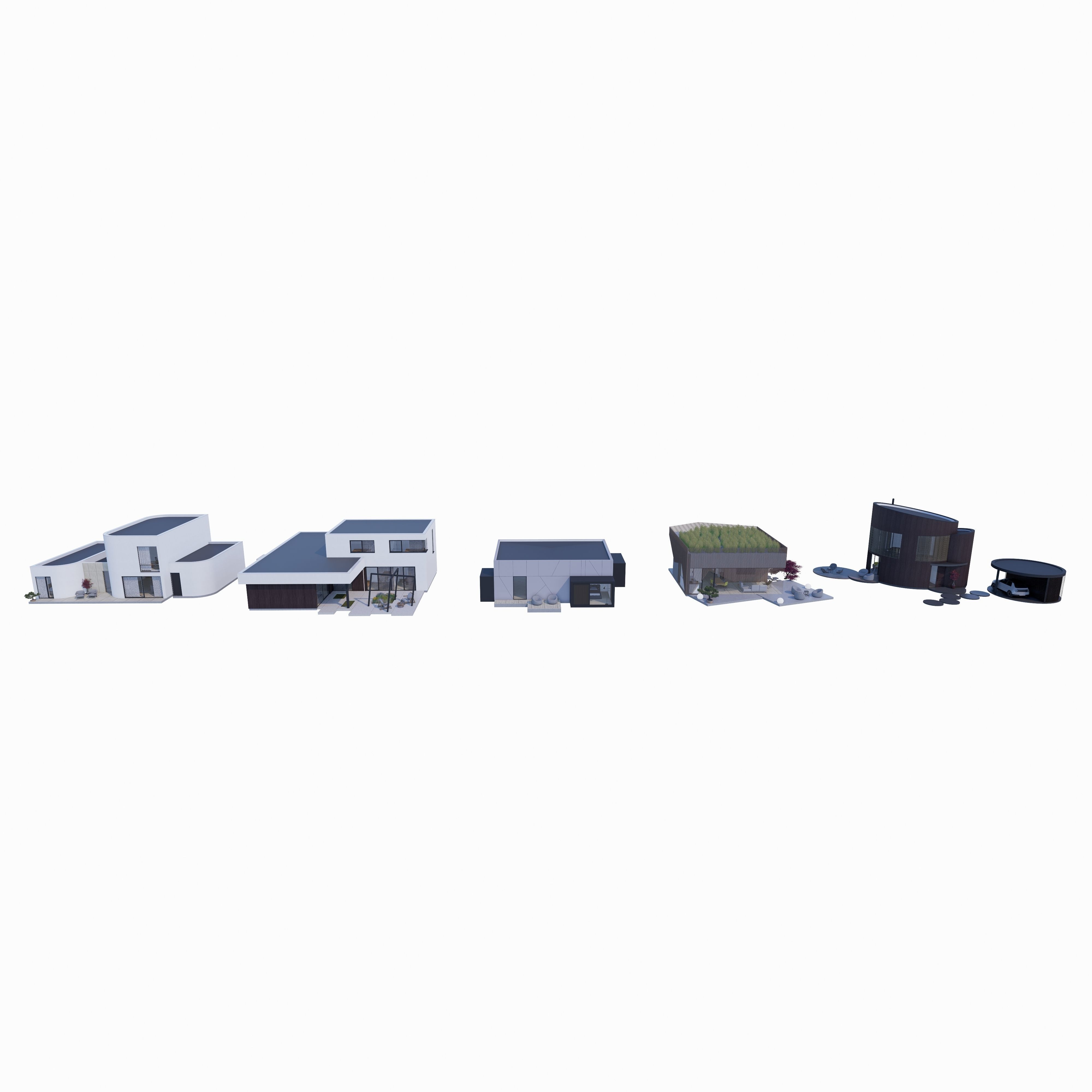 House Pack of 20 - created with Revit Family  Low-poly 3D model_5