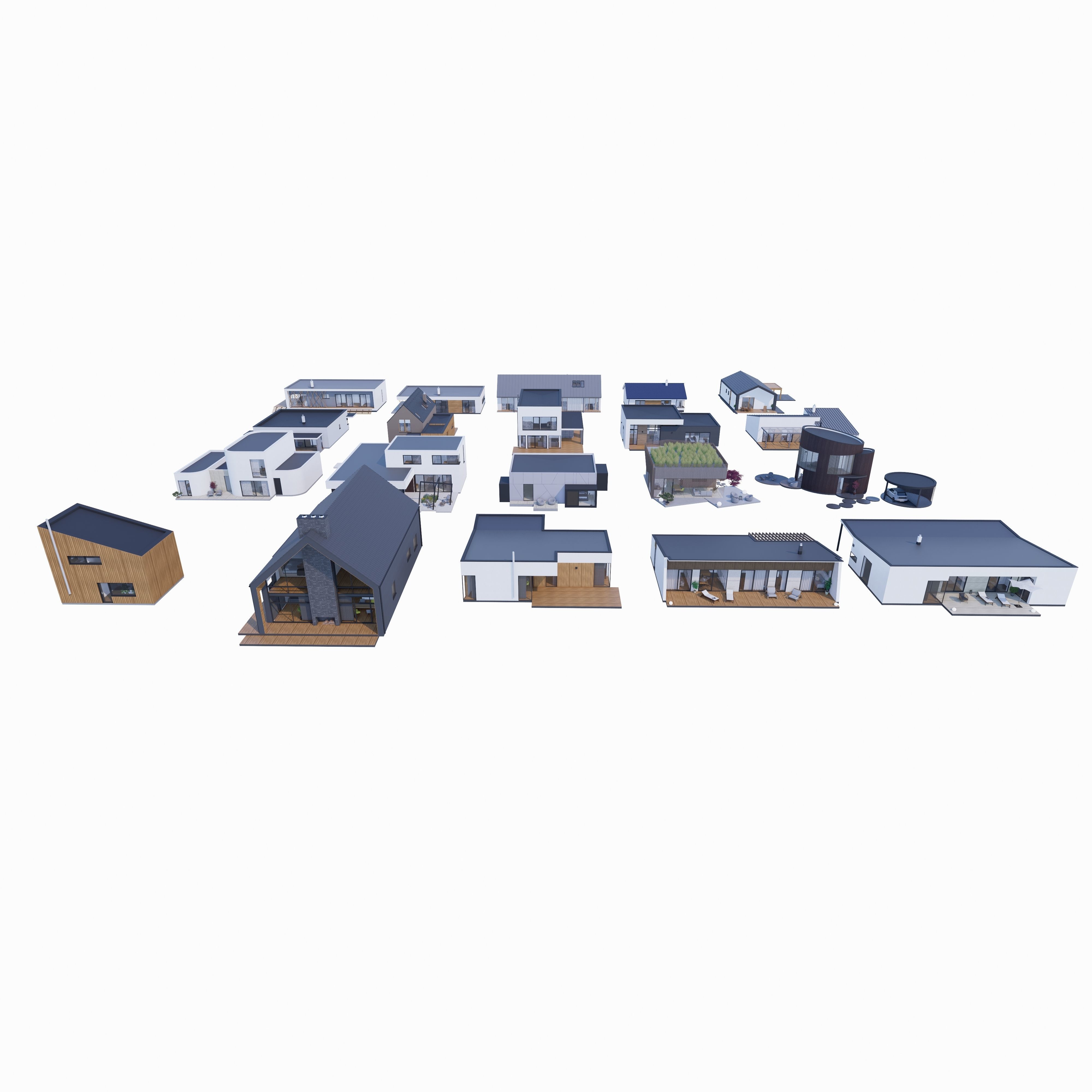 House Pack of 20 - created with Revit Family  Low-poly 3D model_3