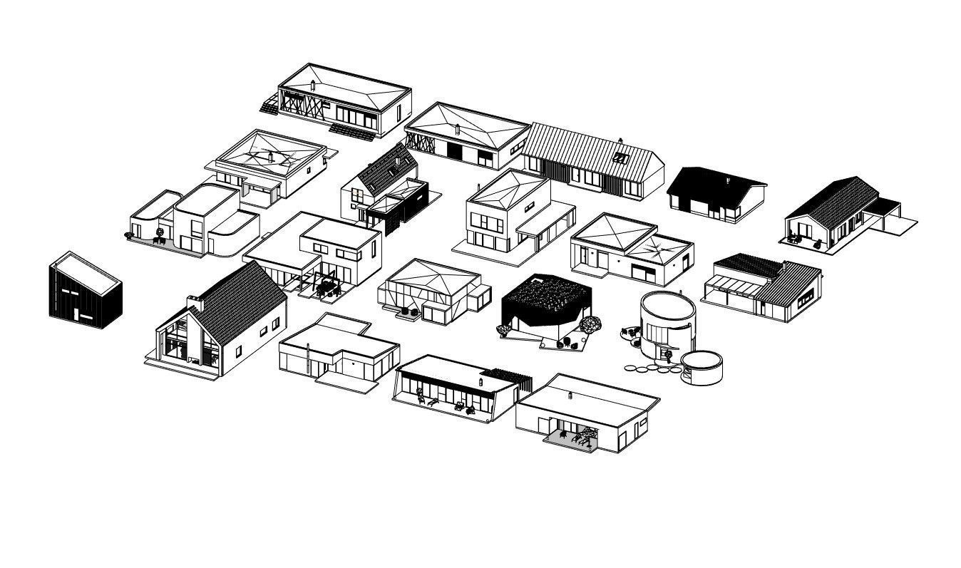 House Pack of 20 - created with Revit Family  Low-poly 3D model_8