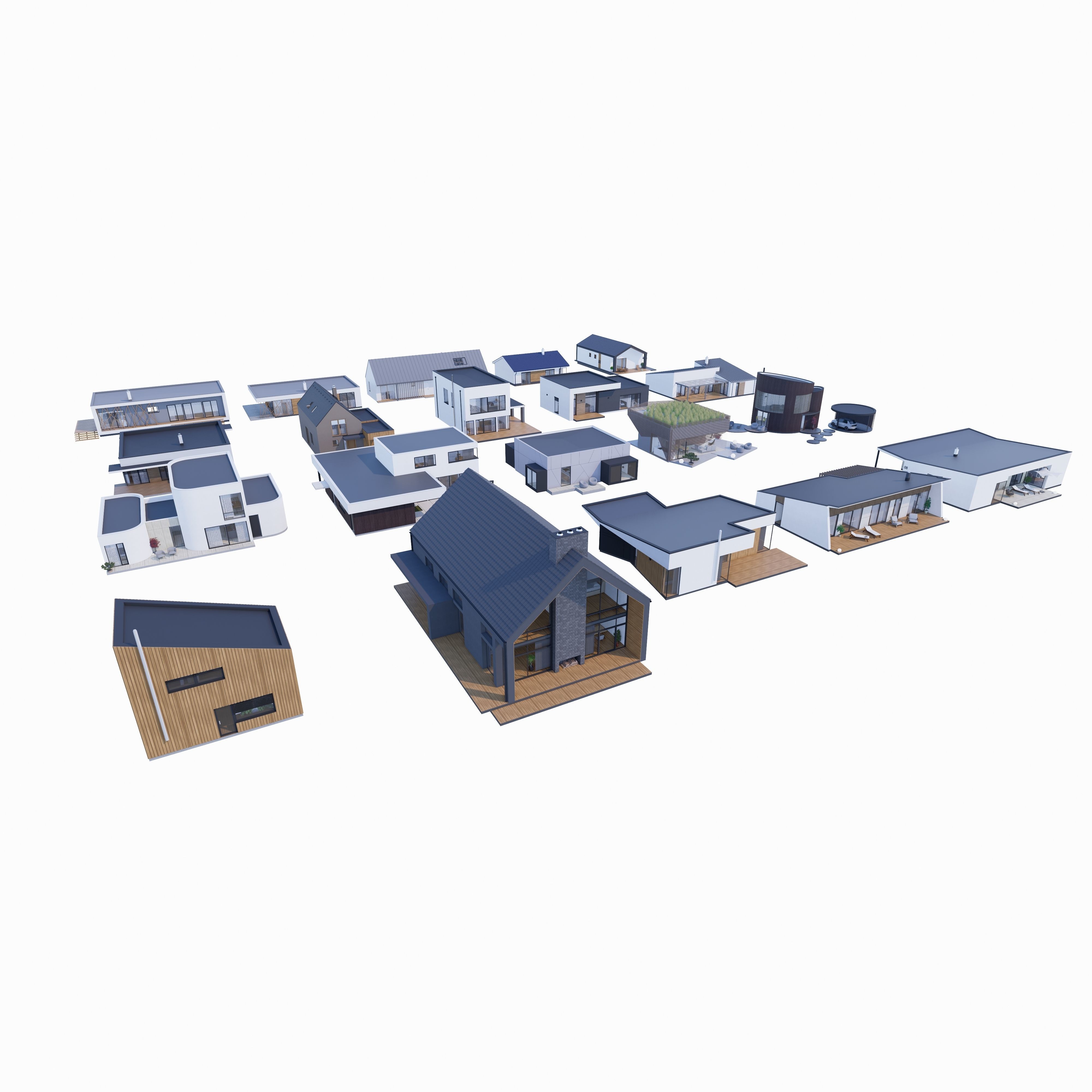 House Pack of 20 - created with Revit Family  Low-poly 3D model_2