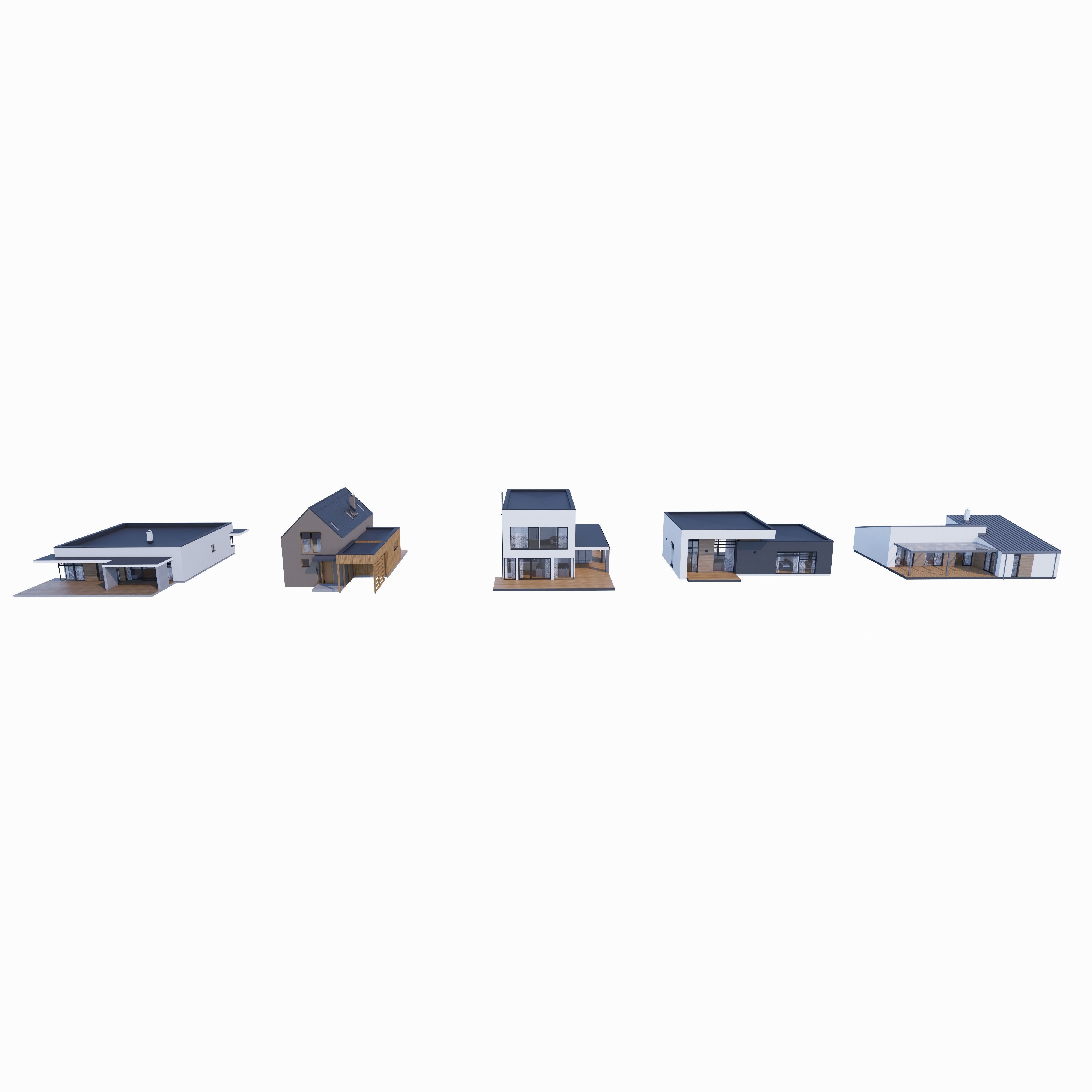 House Pack of 20 - created with Revit Family  Low-poly 3D model_6