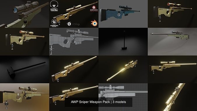 AWP Sniper Weapon Pack 3D Model Collection