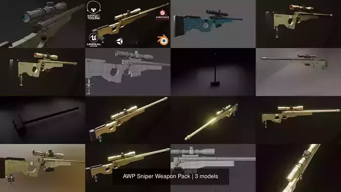 AWP Sniper Weapon Pack 3D Model Collection