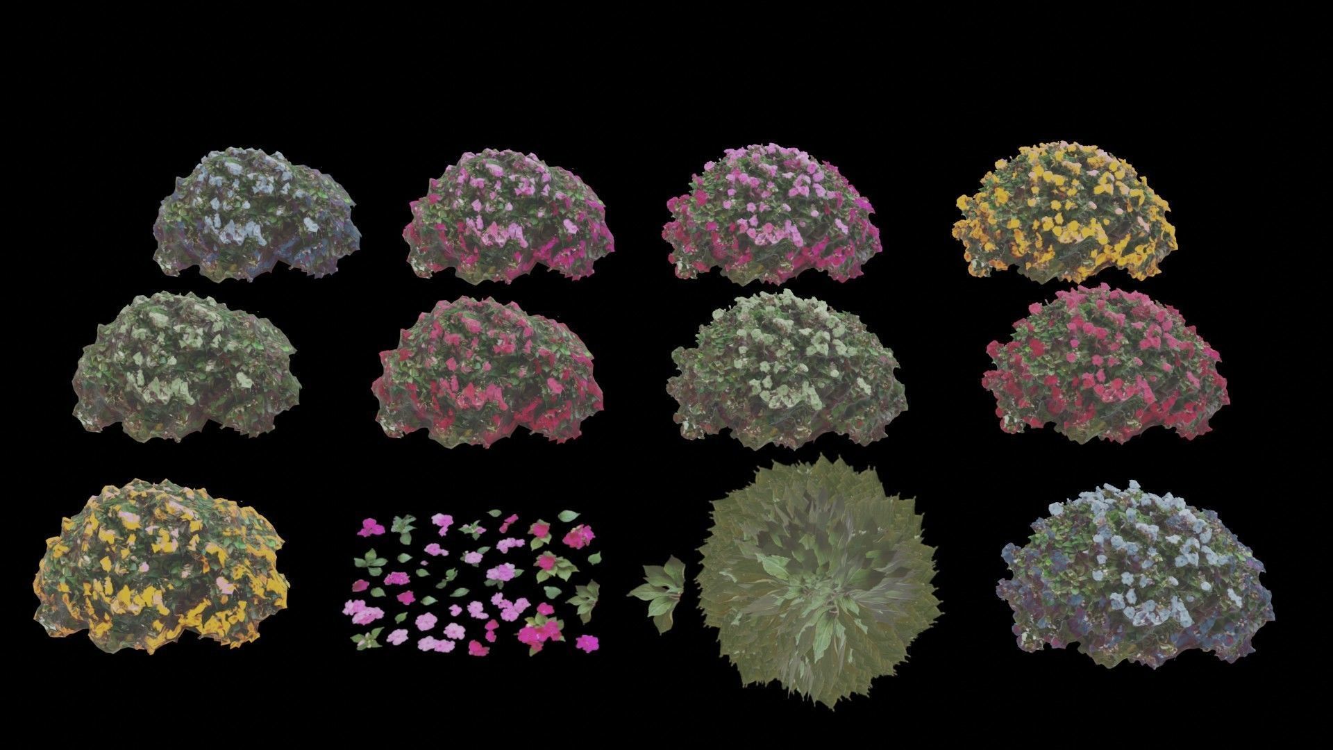 Flowers bush bundle - scanned Low-poly 3D model_3