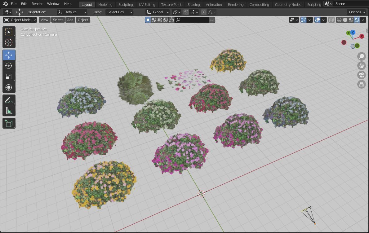 Flowers bush bundle - scanned Low-poly 3D model_1