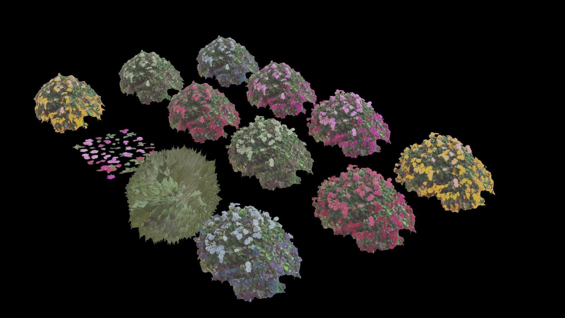 Flowers bush bundle - scanned Low-poly 3D model_9