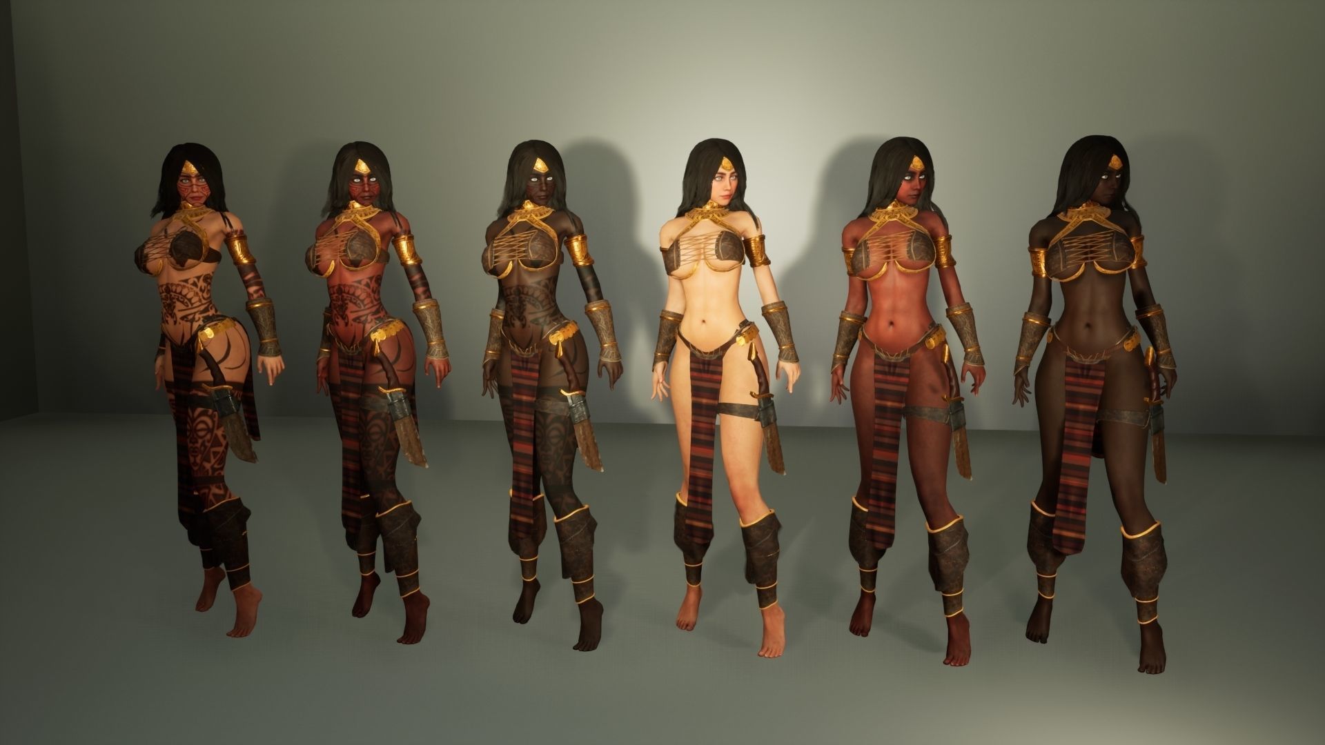 Amazonian warrior girl Unity and UE engines Low-poly 3D model_2