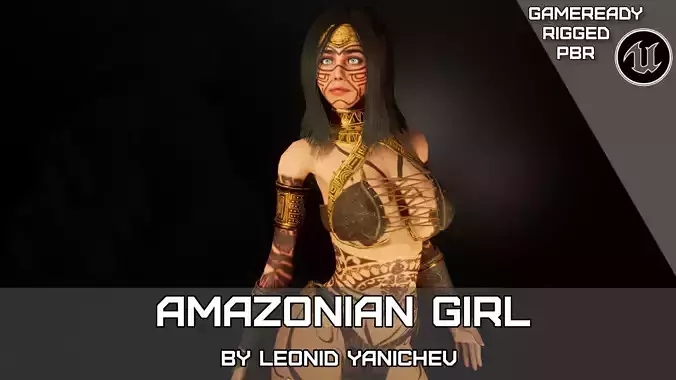 Amazonian warrior girl Unity and UE engines Low-poly 3D model