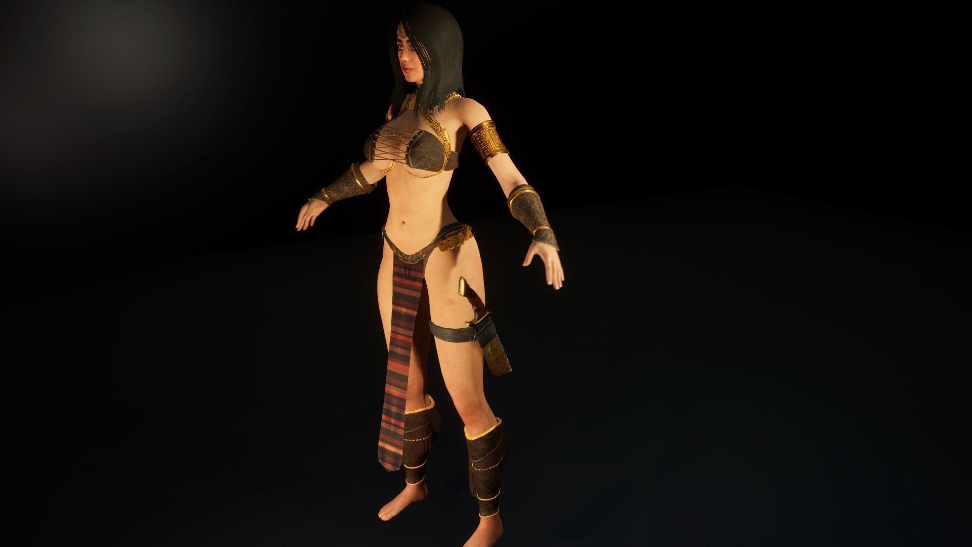Amazonian warrior girl Unity and UE engines Low-poly 3D model_4