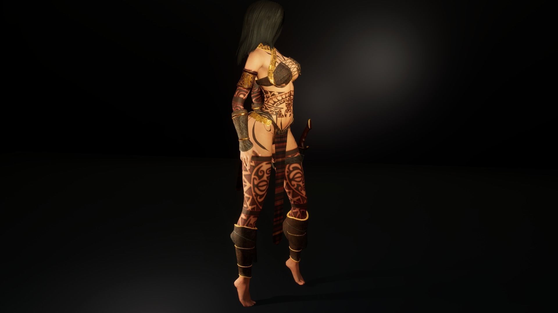 Amazonian warrior girl Unity and UE engines Low-poly 3D model_11