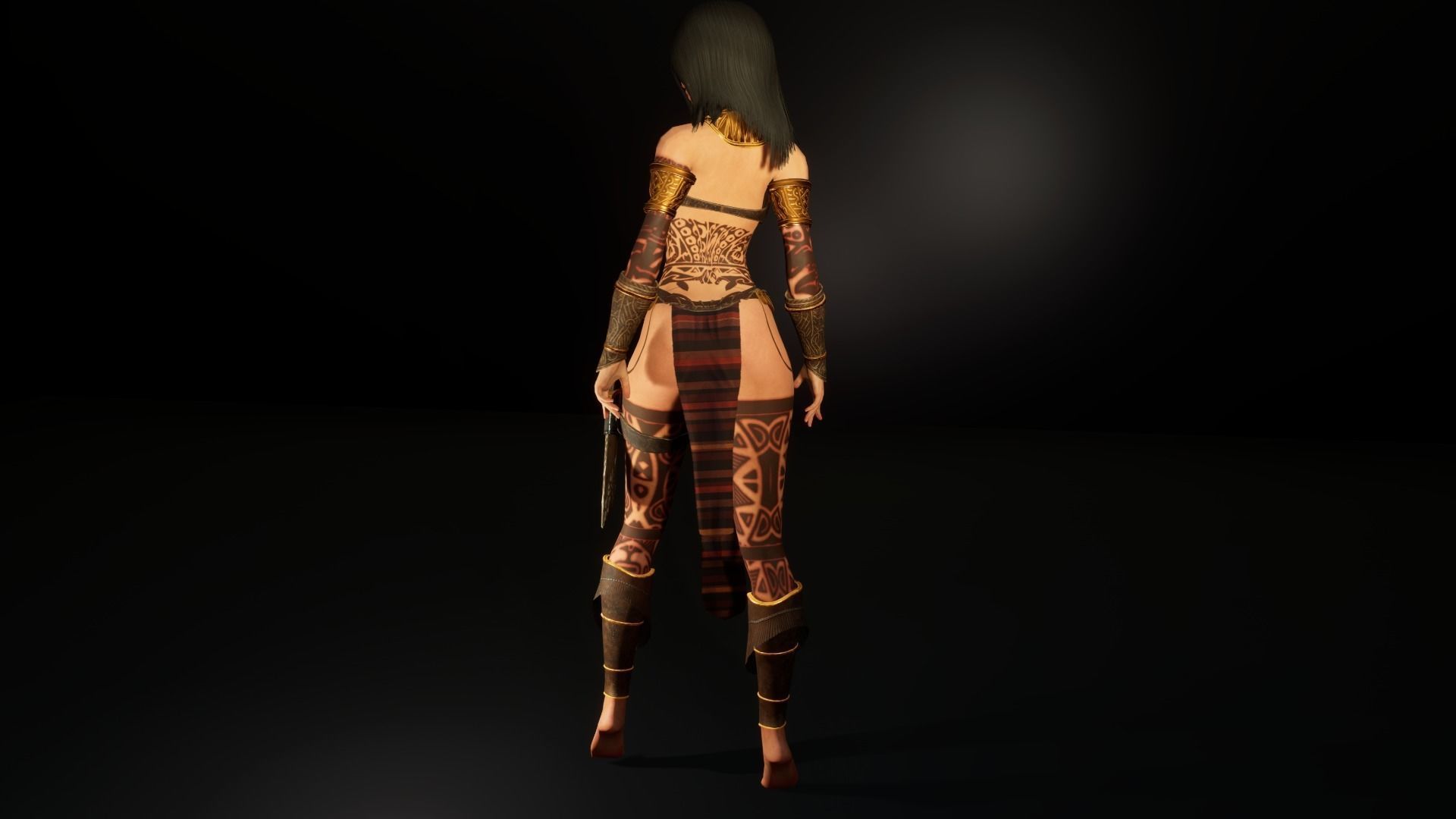 Amazonian warrior girl Unity and UE engines Low-poly 3D model_10