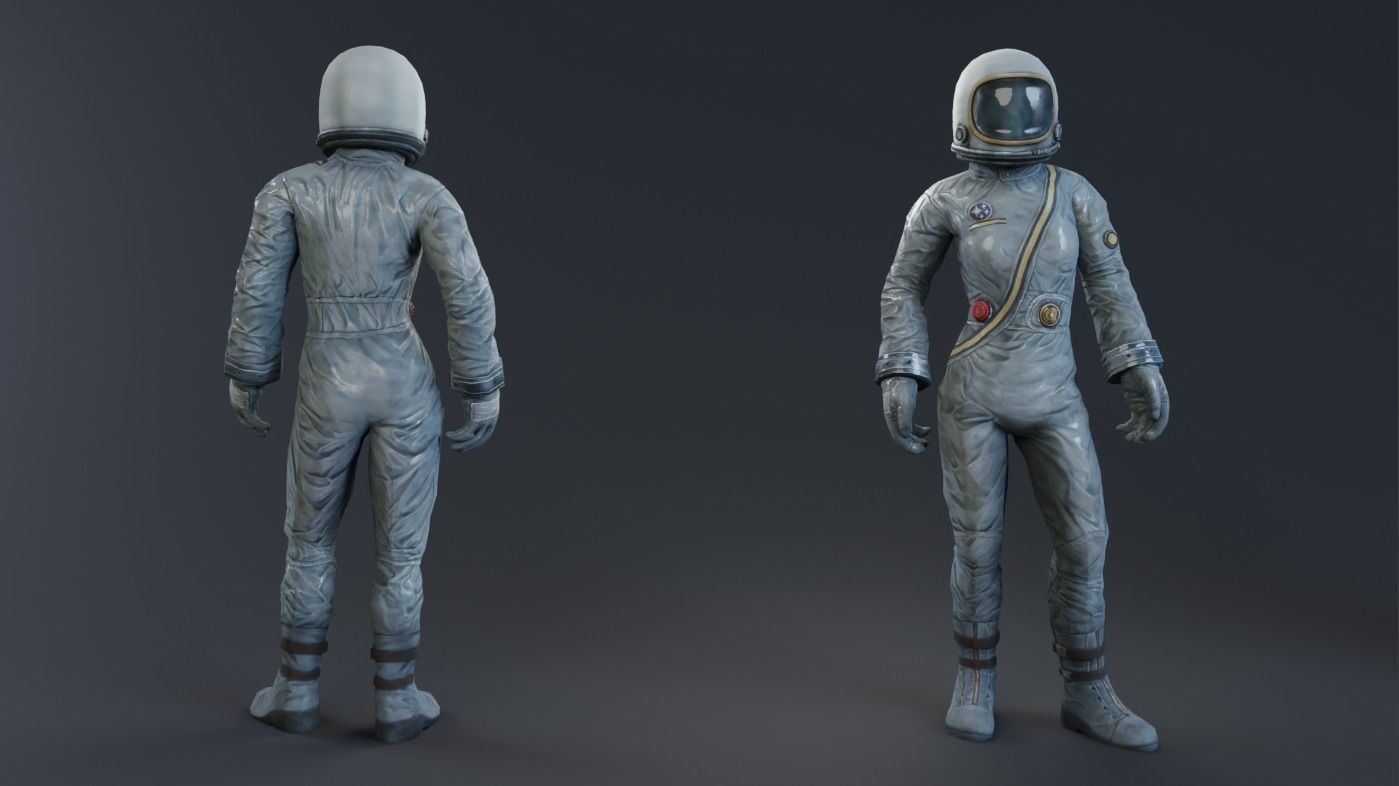 Male and female Space suit rigged Low-poly 3D model_3