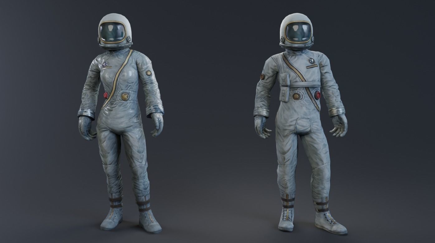 Male and female Space suit rigged Low-poly 3D model_8