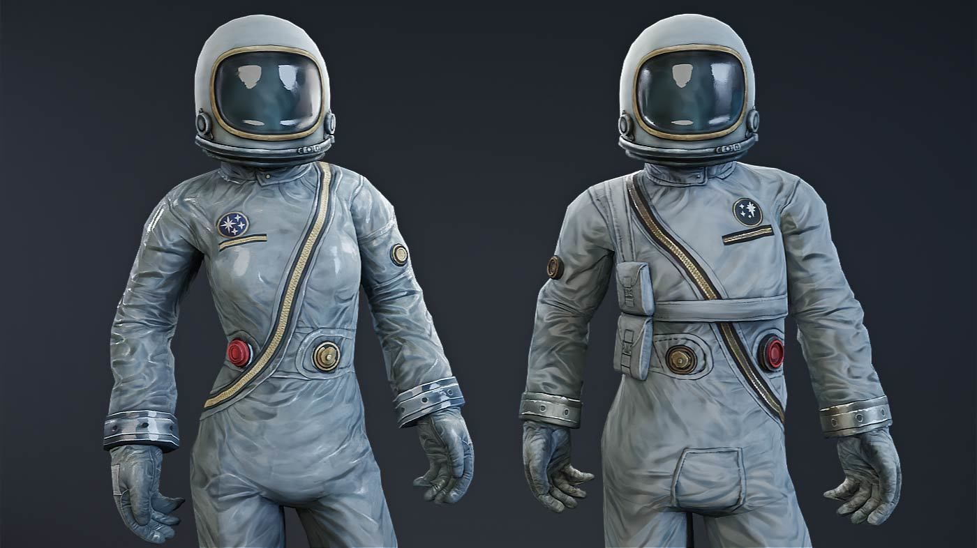 Male and female Space suit rigged Low-poly 3D model_1