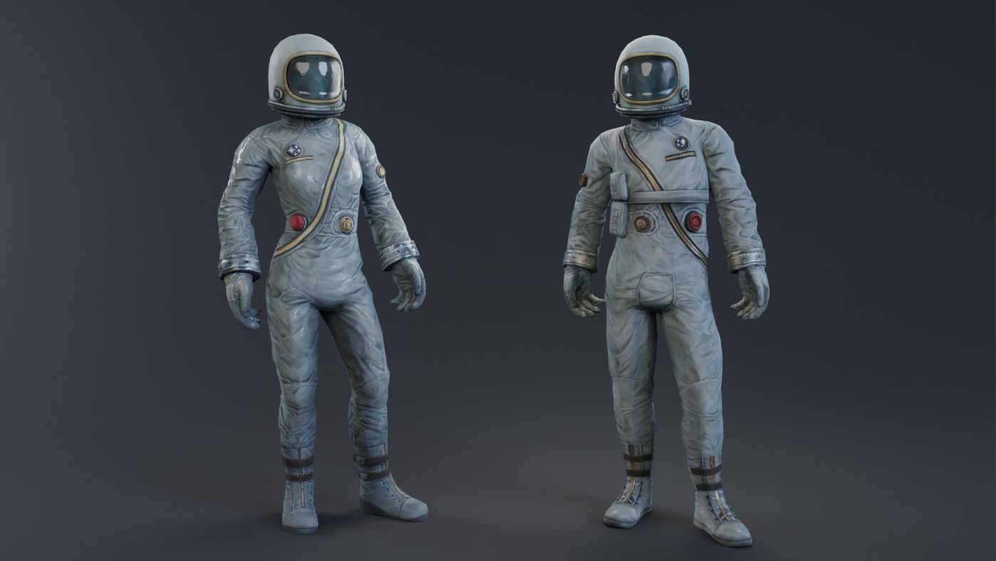 Male and female Space suit rigged Low-poly 3D model_10