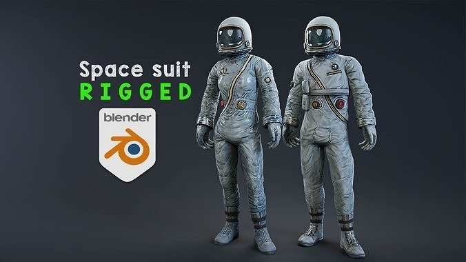 Male and female Space suit rigged Low-poly 3D model