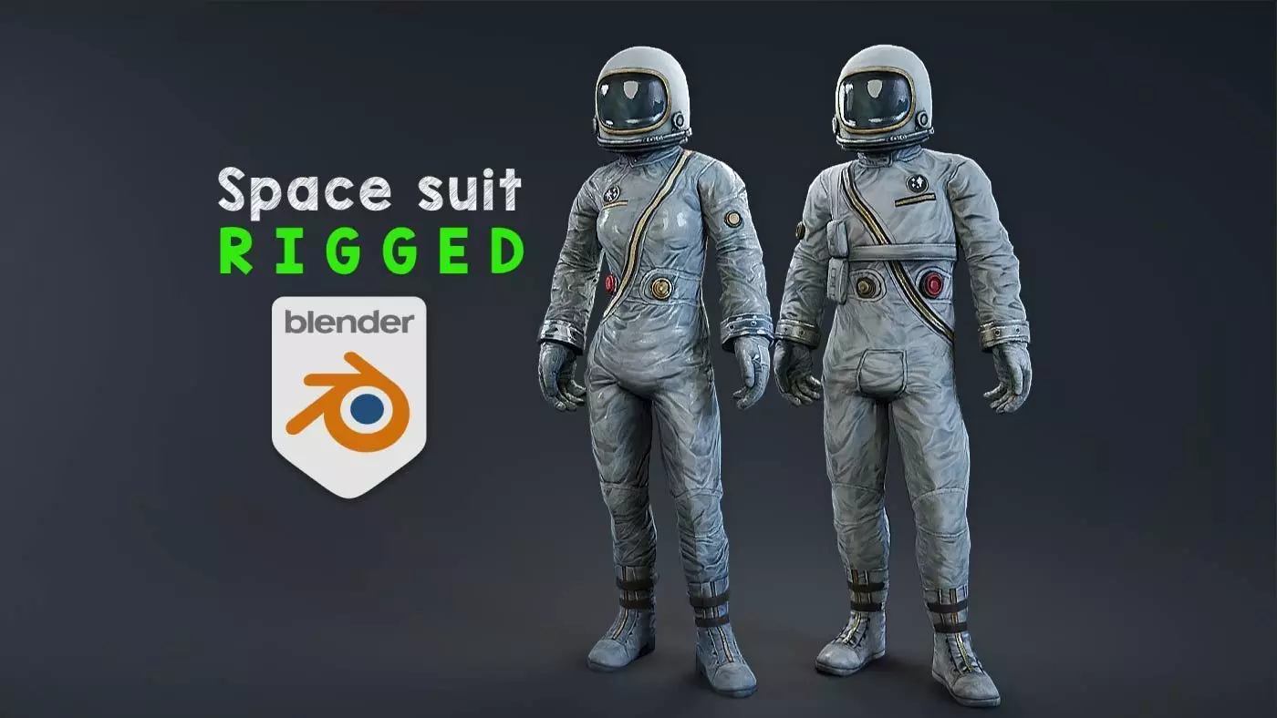 Male and female Space suit rigged Low-poly 3D model_0
