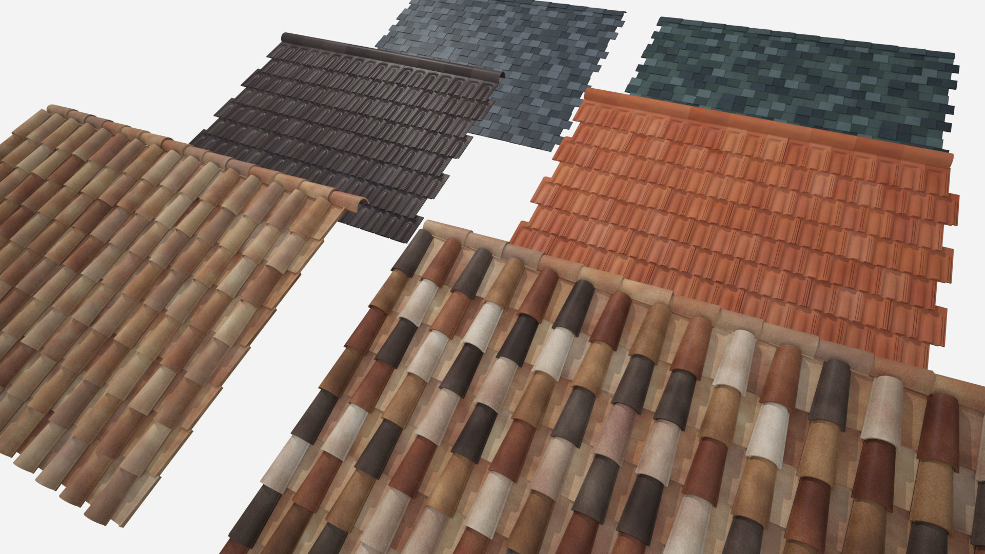 Roof Shingles pack 6 different types around the wolrd Low-poly 3D model_7