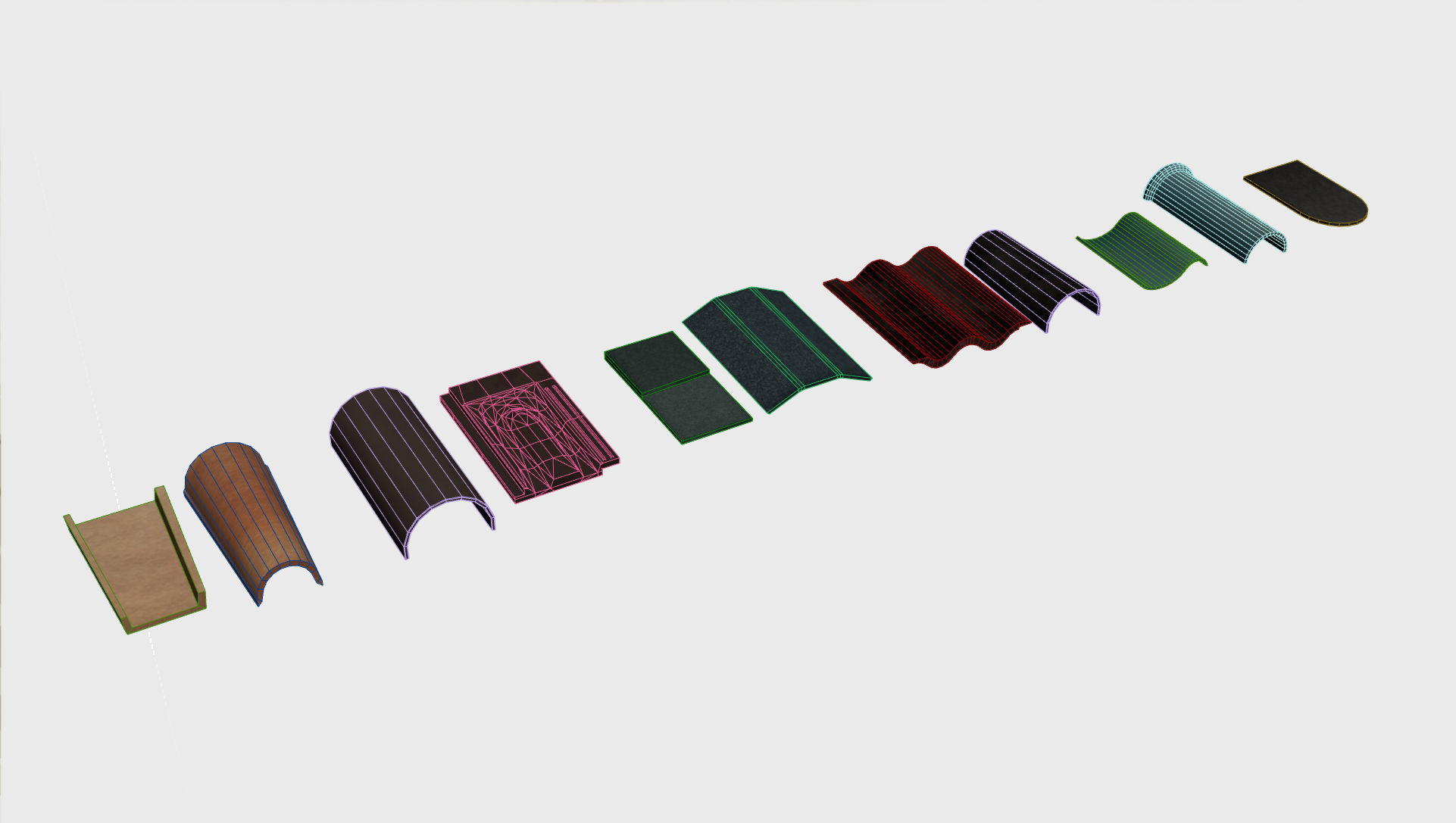 Roof Shingles pack 6 different types around the wolrd Low-poly 3D model_14