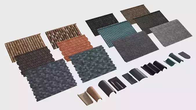 Roof Shingles pack 6 different types around the wolrd Low-poly 3D model