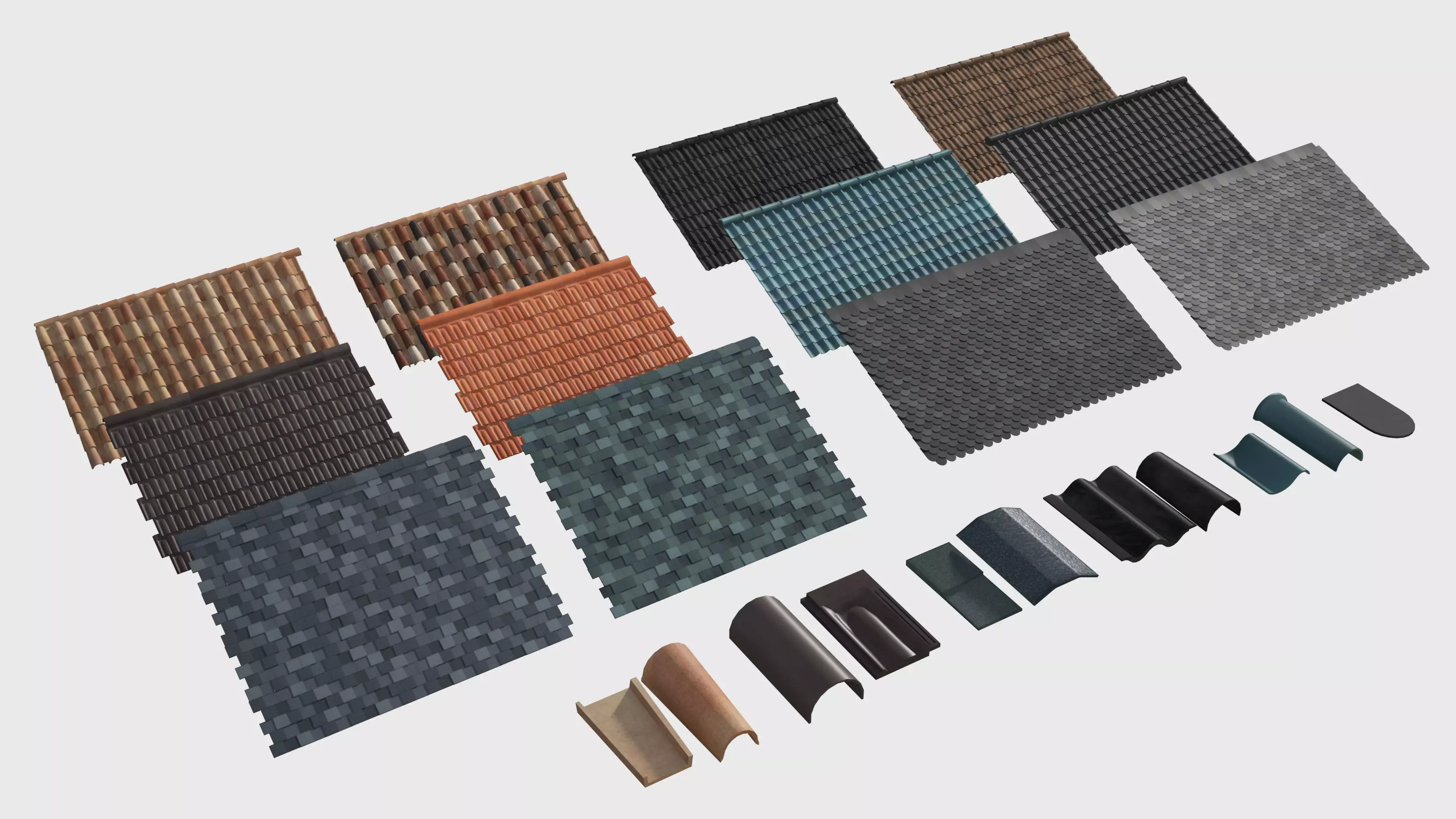 Roof Shingles pack 6 different types around the wolrd Low-poly 3D model_0