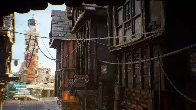 Medieval Town Street Environment Kit UE4 Low-poly 3D model 6