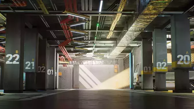 Parking Lot Environment Kit UE4 Low-poly 3D model