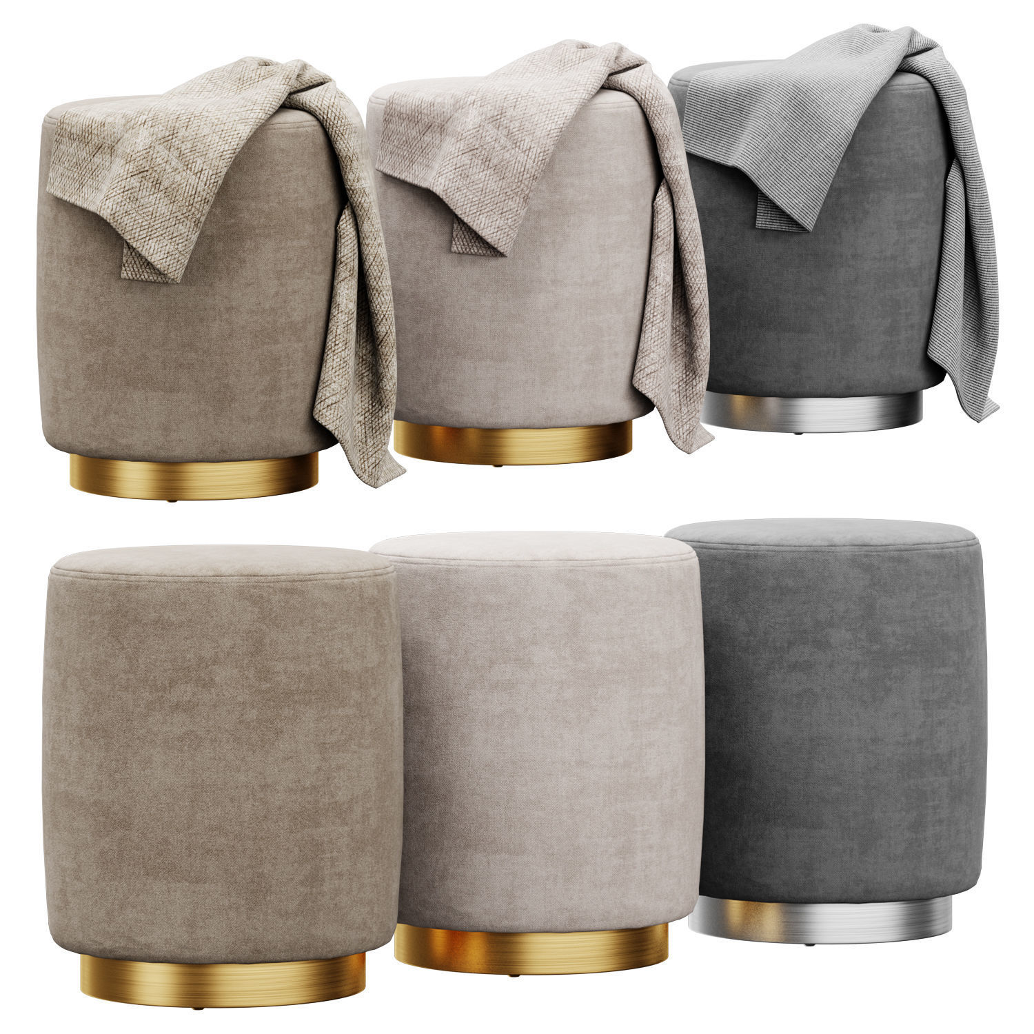 Opal gold and silver metall Ottoman 3D model_4