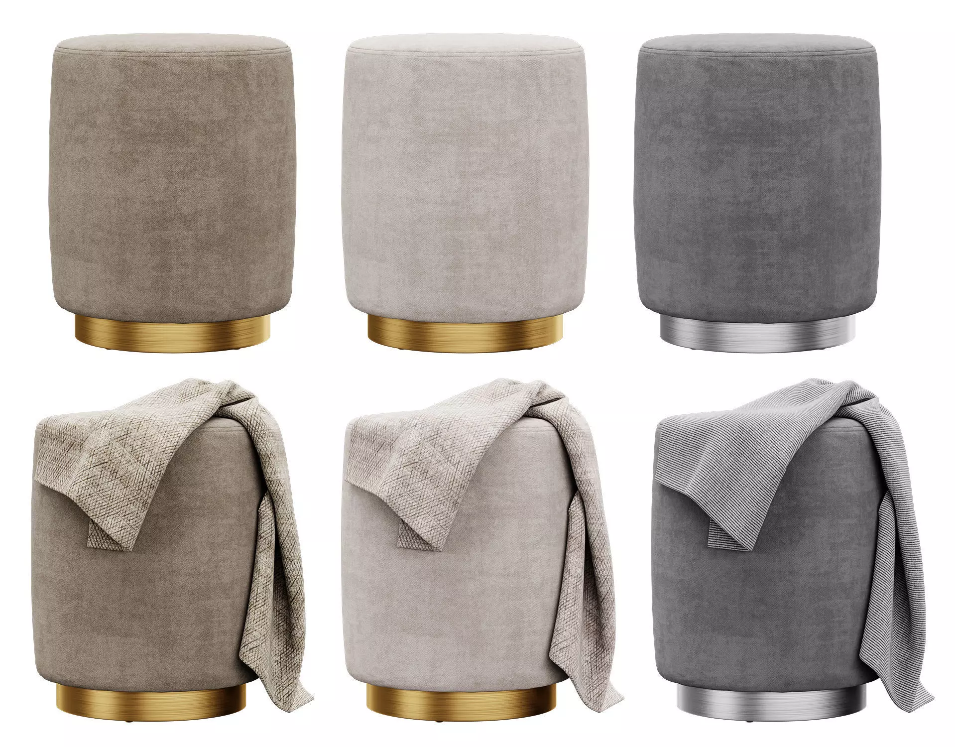 Opal gold and silver metall Ottoman 3D model_0