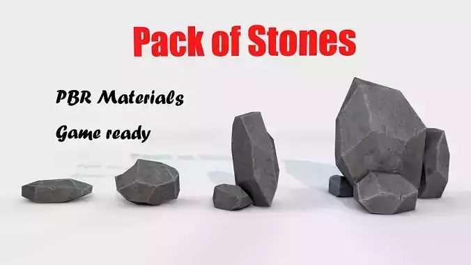 Assets Pack of Stones game ready Low-poly 3D model