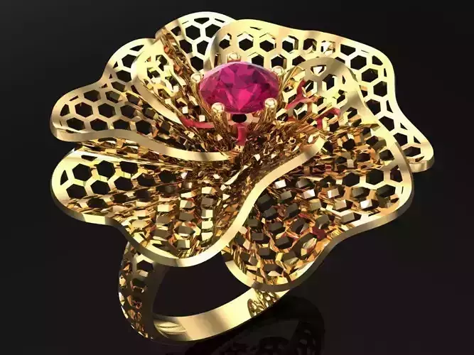  Mesh flower ring - Italian rings - Womens Rings - N6453