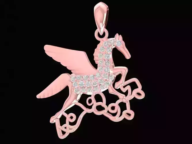 Fantasy Pegasus Diamond Pendant Jewelry 3D Model 2789