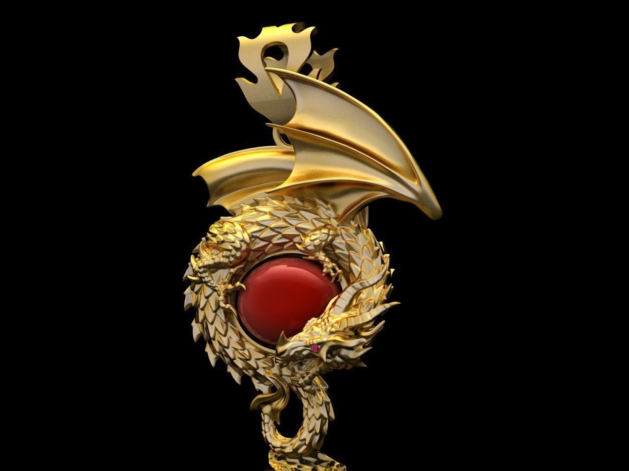 dragon gold pendant with stone 3D print model_1
