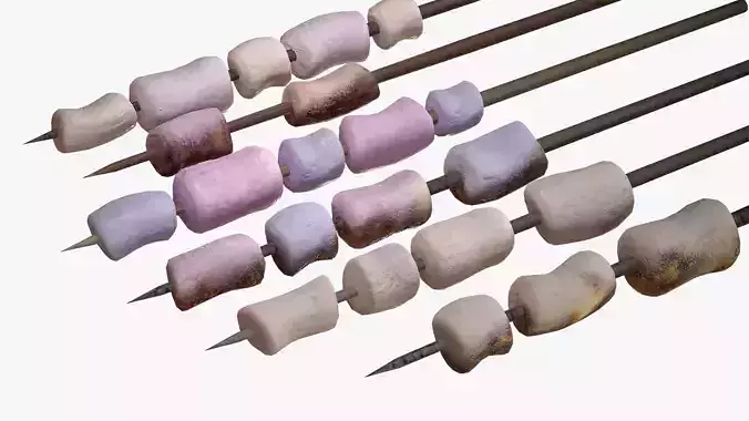 Marshmallows colorful on sticks Low-poly 3D model