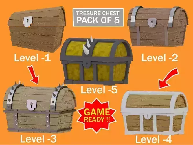 Treasure chest - Pack of Five  3D Model Collection