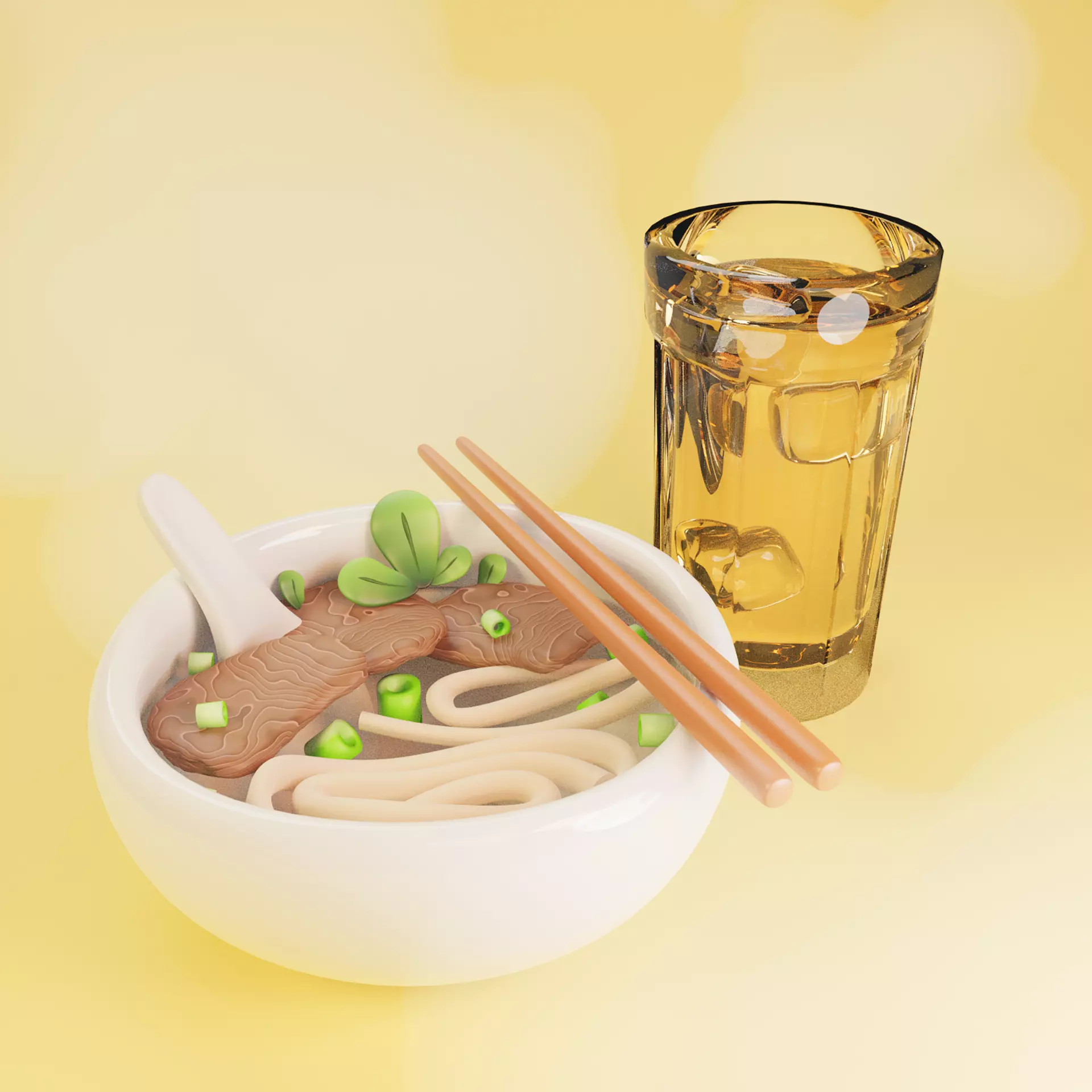 Cartoon Low Poly Beef Noodle Soup and Ice Tea Low-poly 3D model_0