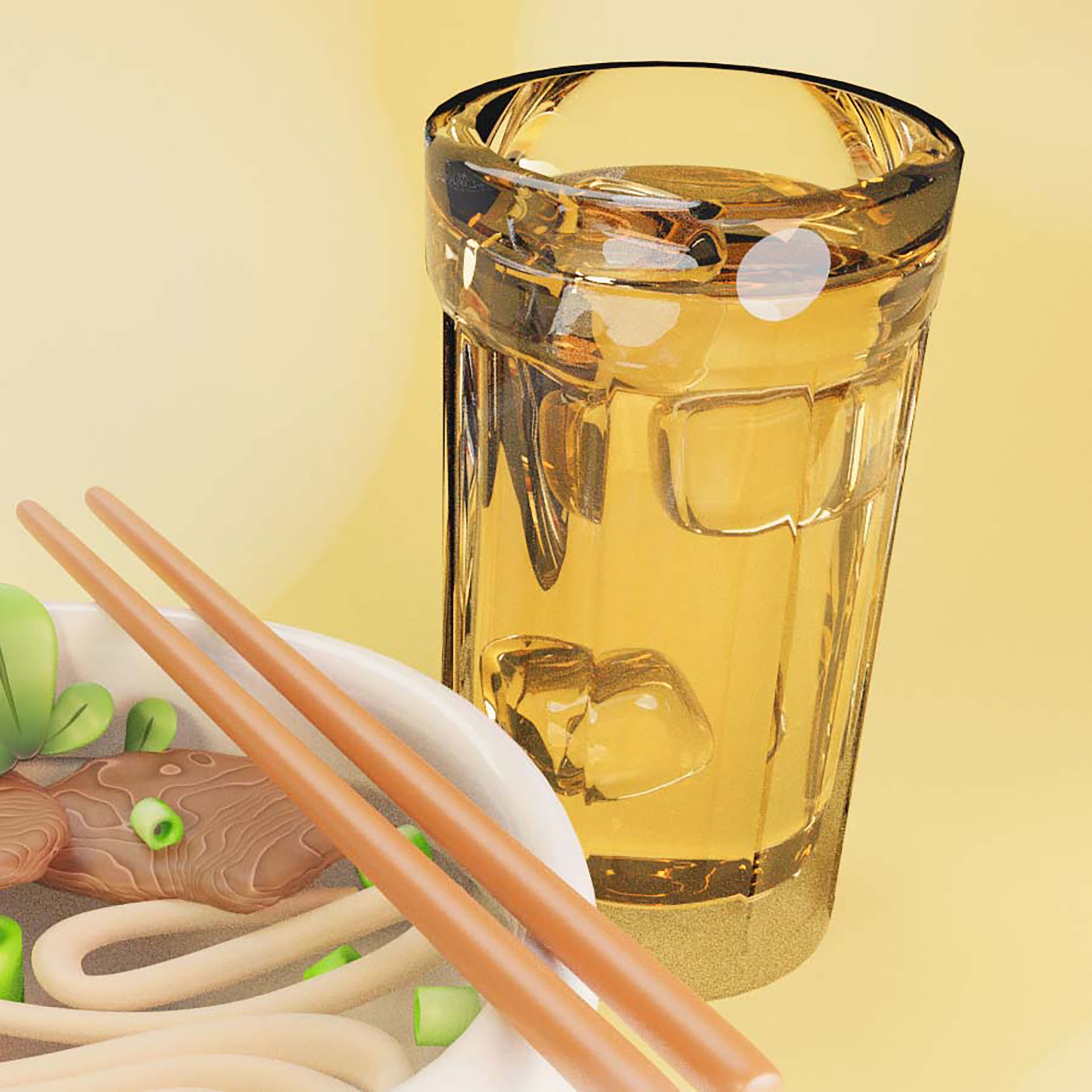 Cartoon Low Poly Beef Noodle Soup and Ice Tea Low-poly 3D model_2