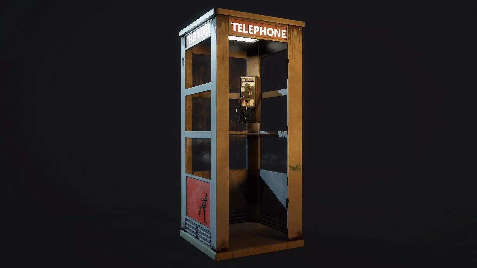 US Phone Booth Low-poly 3D model_0