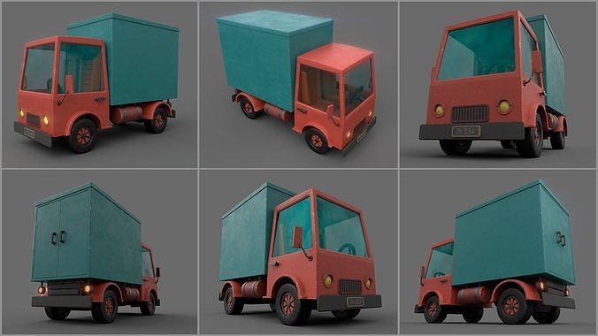 Stylized Cartoony Truck Low-poly 3D model