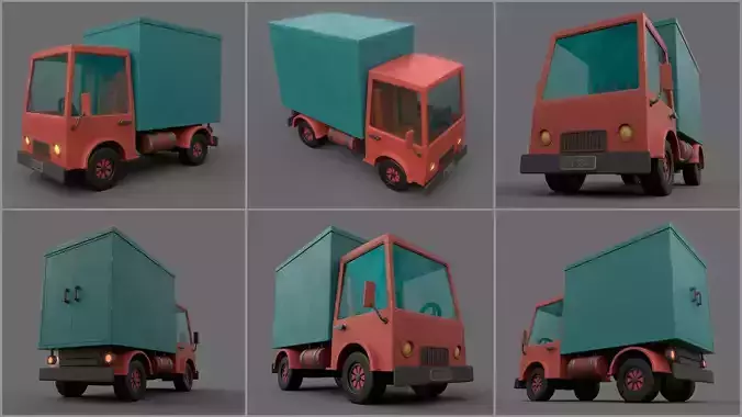 Stylized Cartoony Truck Low-poly 3D model