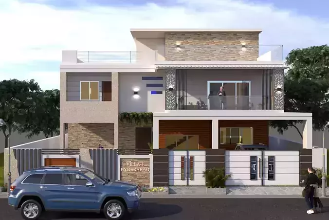 ELEVATION DESIGN OF DUPLEX HOUSE 3D model