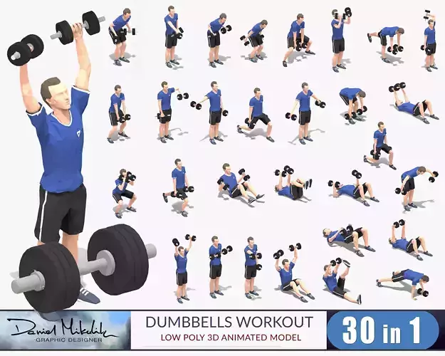 Dumbbells Worksout Animation Bundle Low-poly 3D model