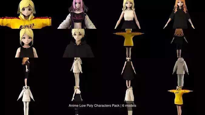 Anime Low Poly Characters Pack 3D Model Collection