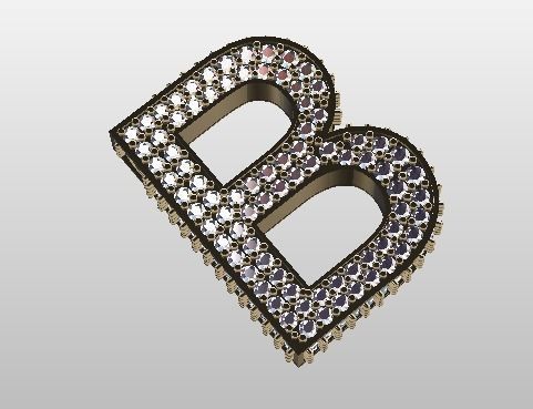 B pendant necklace with gems 3D print model_6