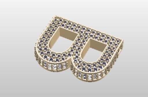 B pendant necklace with gems 3D print model_7